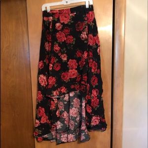 Red and Black floral High Low skirt